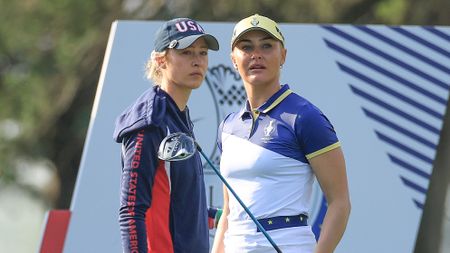 Nelly Korda and Charley Hull in the Sunday singles of the Solheim Cup