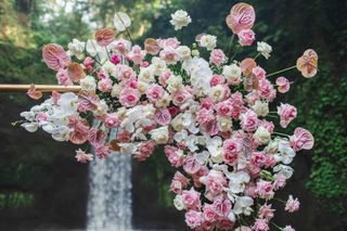 pink flower wall arch