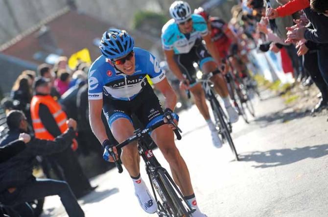 Sep Vanmarcke (Garmin) attempts to break clear in a thrilling Het Nieuwsblad