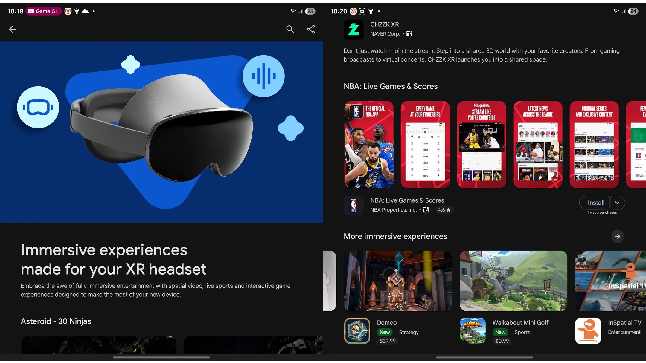 Google Play screenshots showing immersive apps from Reddit
