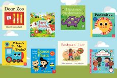 Collage showing the best interactive books for babies and toddlers