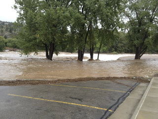 Flooded parking lot in Lyons