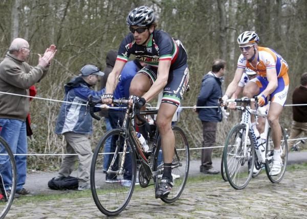Filippo Pozzato (Katusha) wore a special black kit for Paris-Roubaix