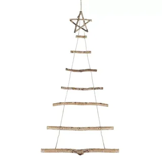 Northlight 51" Natural Brown Frosted Wood Tree With Star Hanging Christmas Decoration