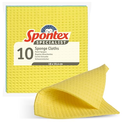 Spontex Specialist Sponge Cloths | Super Absorbent Dish Cloths for Professional Cleaning | 100% Pefc Certified Wood Pulp | 10 Pack