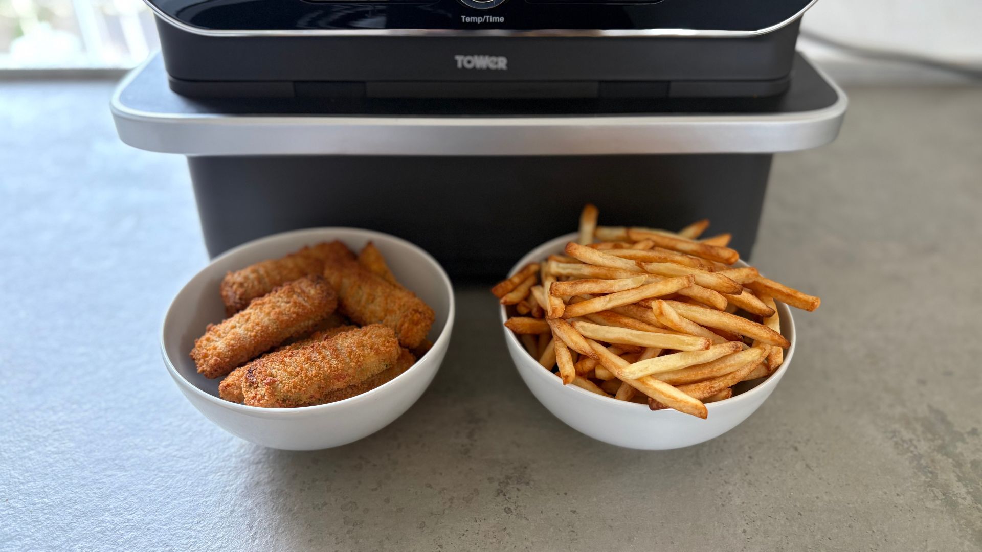 Testing the Tower Elite Flexi Drawer Air Fryer in our test kitchen