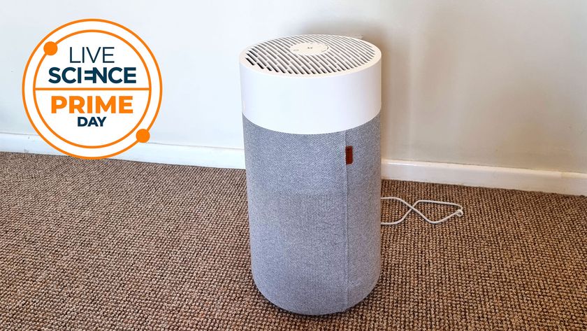 A Live Science Prime Day logo and a picture of the BlueAir Blue Pure 411i Max being tested by our reviewer