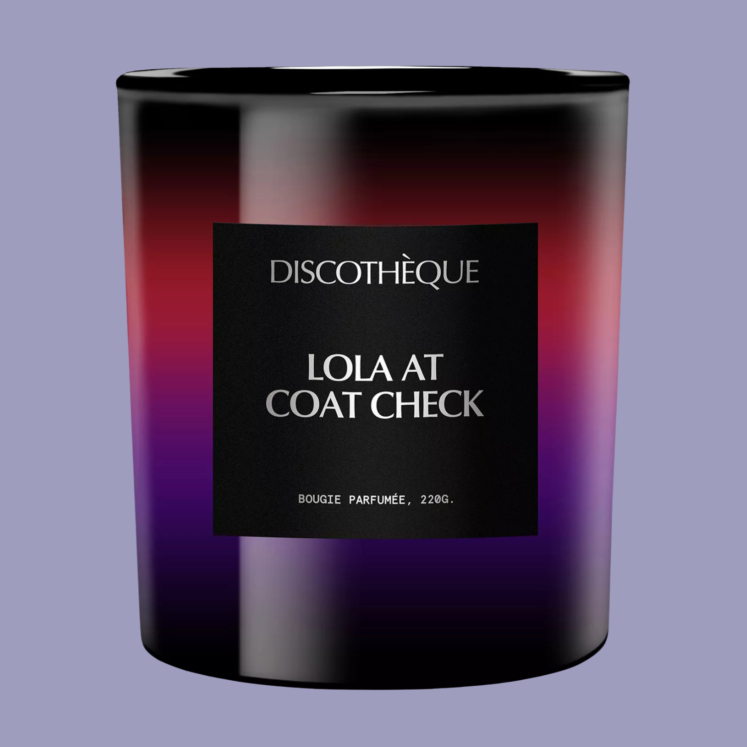 A gradient purple and black candle