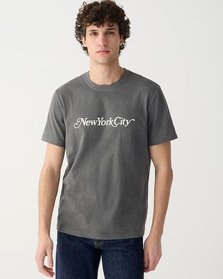 Vintage-Wash Cotton New York City Graphic T-Shirt