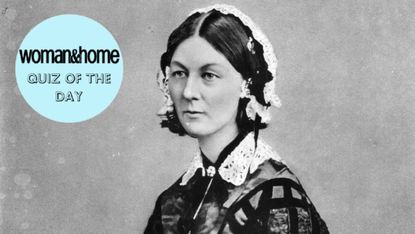 English nursing pioneer, healthcare reformer and Crimean War heroine, Florence Nightingale (1820 - 1910), with a W&H Quiz of the Day roundel