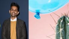 Dr Amir Khan next to cactus pricking a balloon, representing the physical signs of stress