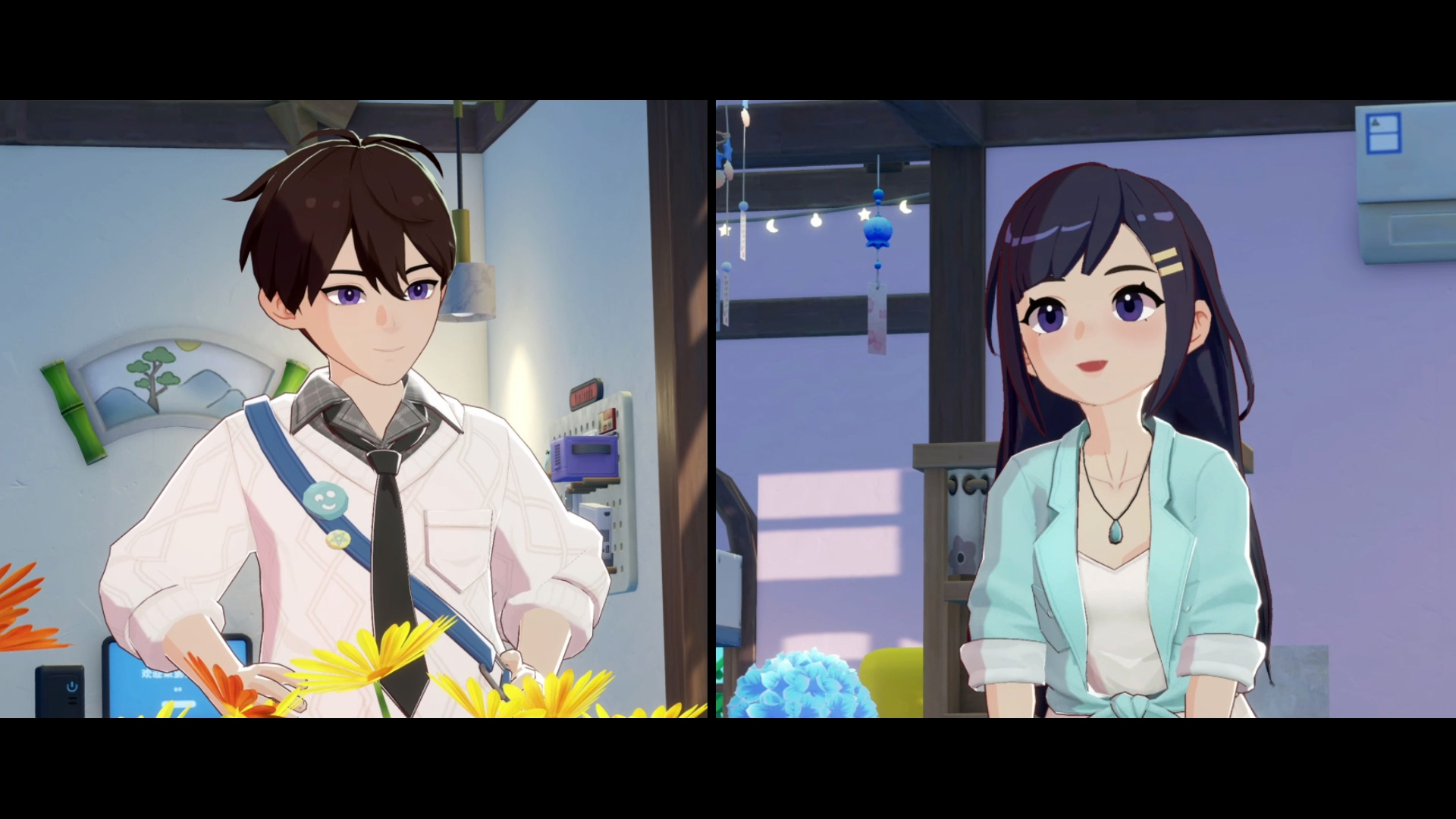 An anime-style boy and girl chatting