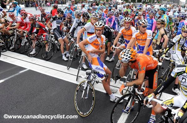 On the start line.