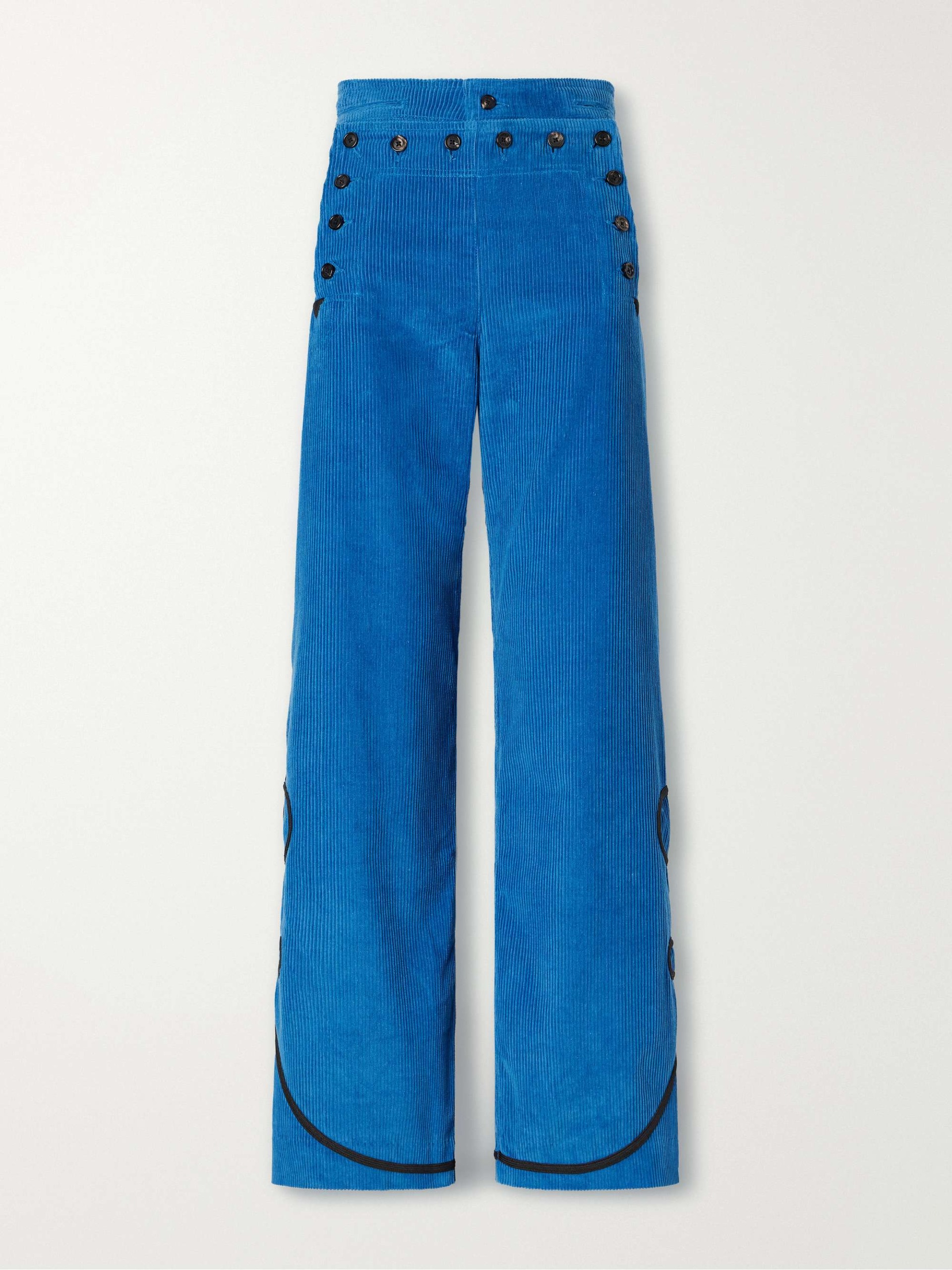 Stagecoach Embroidered Cotton-Corduroy Wide-Leg Pants