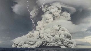 The underwater Hunga Tonga-Hunga Ha'apai volcano eruption on Jan. 15, 2022. 