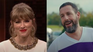 Taylor Swift on the Tonight Show next to Adam Sandler as Happy Gilmore in Happy Gilmore 2.