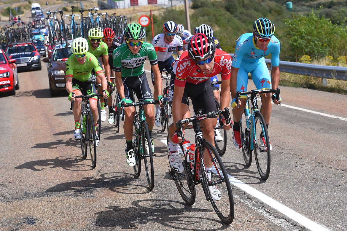 Thomas De Gendt (Lotto Soudal) attacks for the mountain points