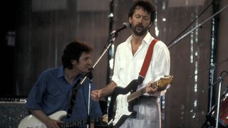 Eric Clapton onstage at Live Aid 1985, playing his 'Blackie' Stratocaster
