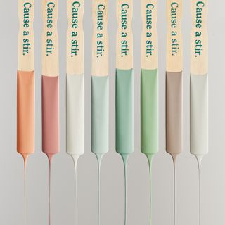 Lick 2024 Colour Palette of the Year paint dripping off of wooden sticks