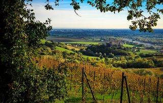 Looking down from the Apennines to the Po Valley, Langhirano, Parma, Italy