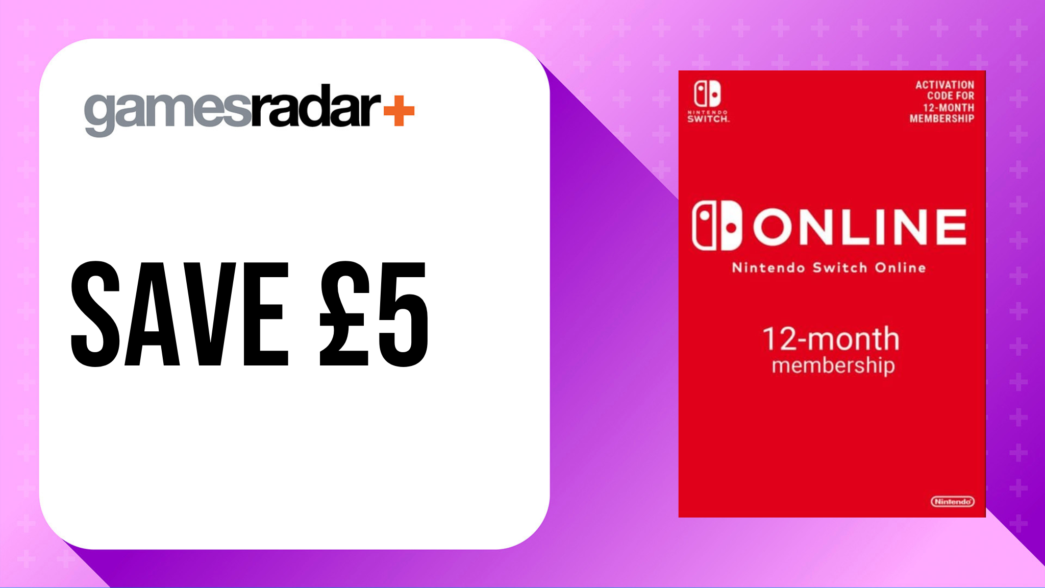 Nintendo Switch Online Deal image with £5 saving and purple background