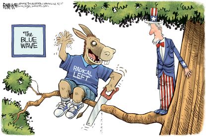 Political cartoon U.S. blue wave democrats midterms radical left tree Alexandria Ocasio-Cortez