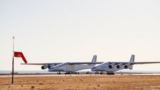 On Feb. 26, 2018, Stratolaunch rolled its massive carrier plane out to the runway at the Mojave Air and Spaceport in California for taxi speed tests.