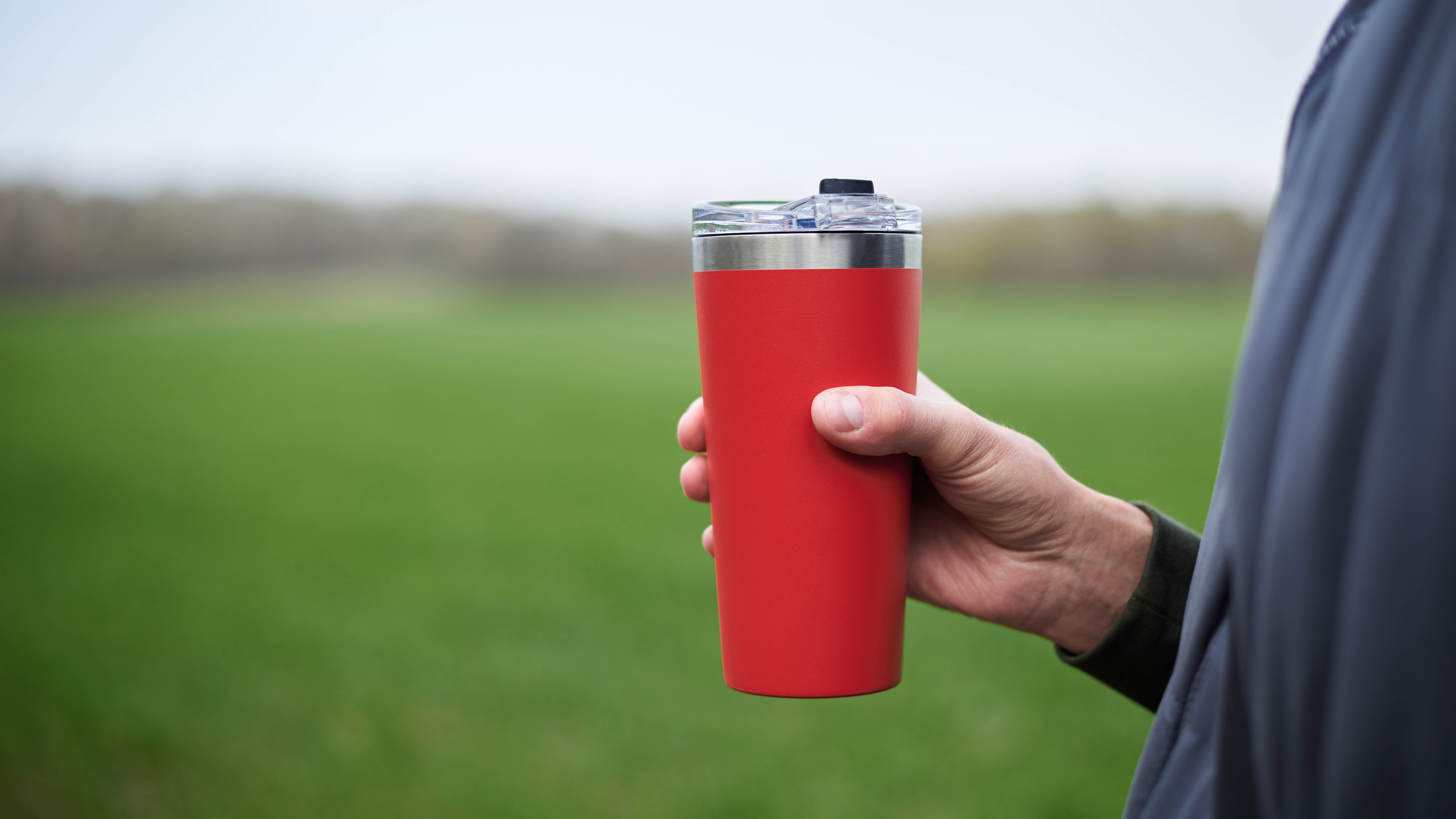 red travel mug