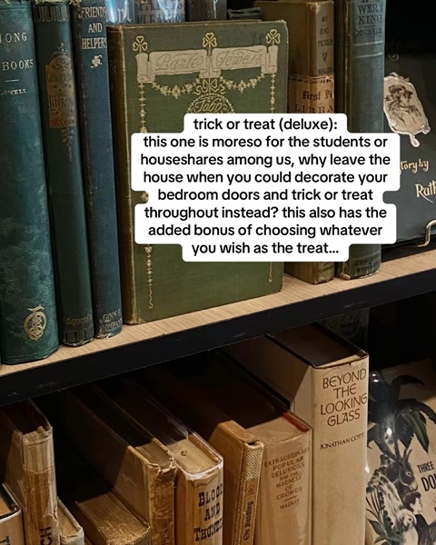Vintage books with text decorating your bedroom for Halloween