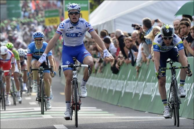 It was close, but Arnaud Demare (FDJ) knows he beat Matt Goss (Orica GreenEdge) to win stage 4 at the Tour de Suisse