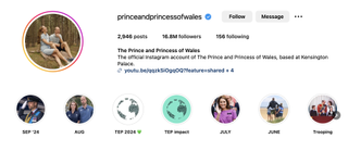 A screenshot of the Prince and Princess of Wales's Instagram account heading