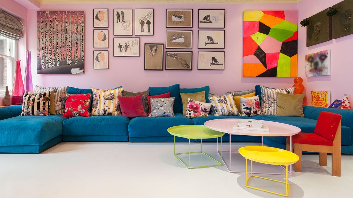 living room with pale resin flooring