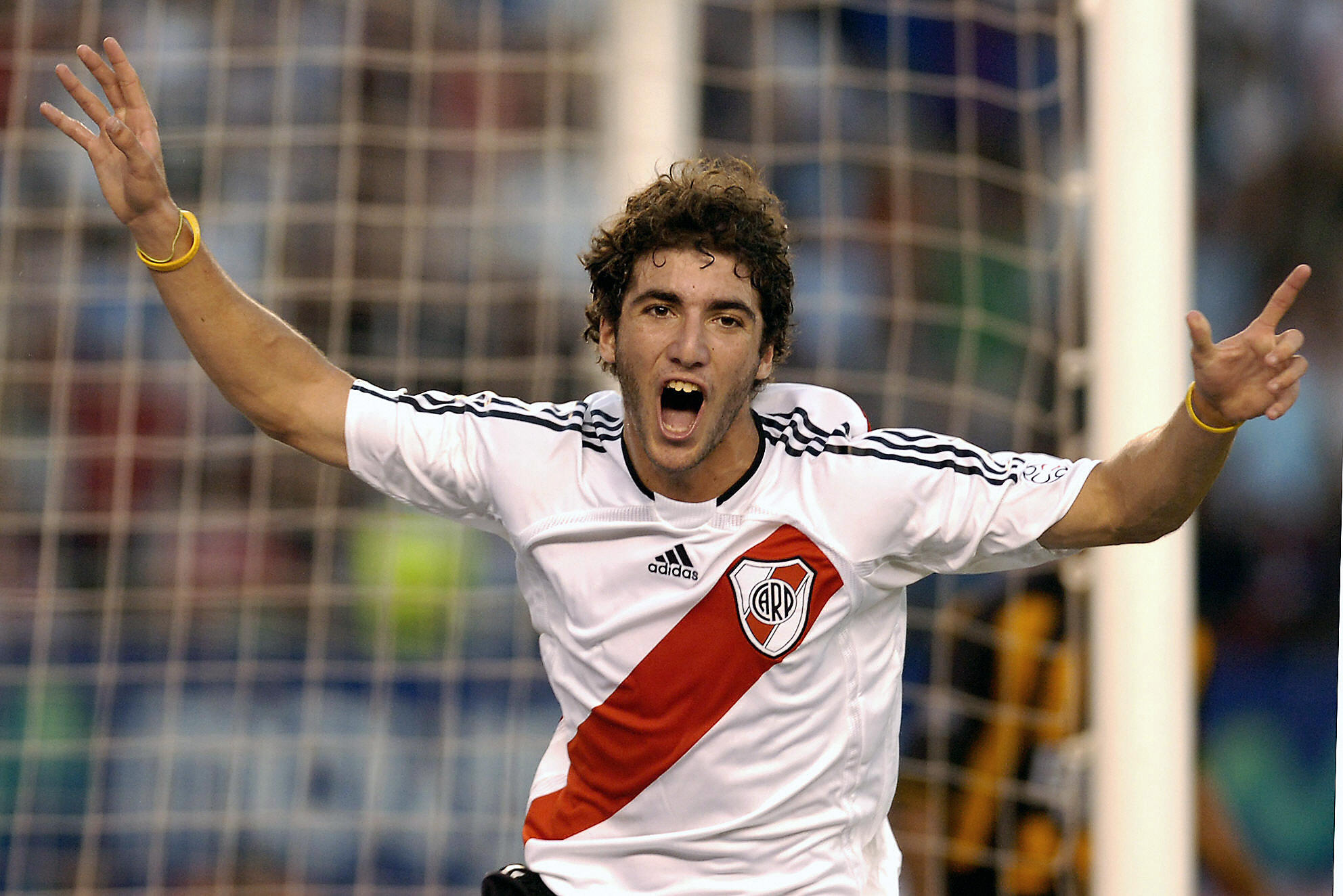 Gonzalo Higuain celebrates a goal for River Plate against Olimpo de Bahia Blanco in March 2006.