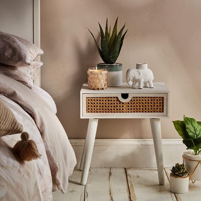 room with potted plant candle and wooden flooring