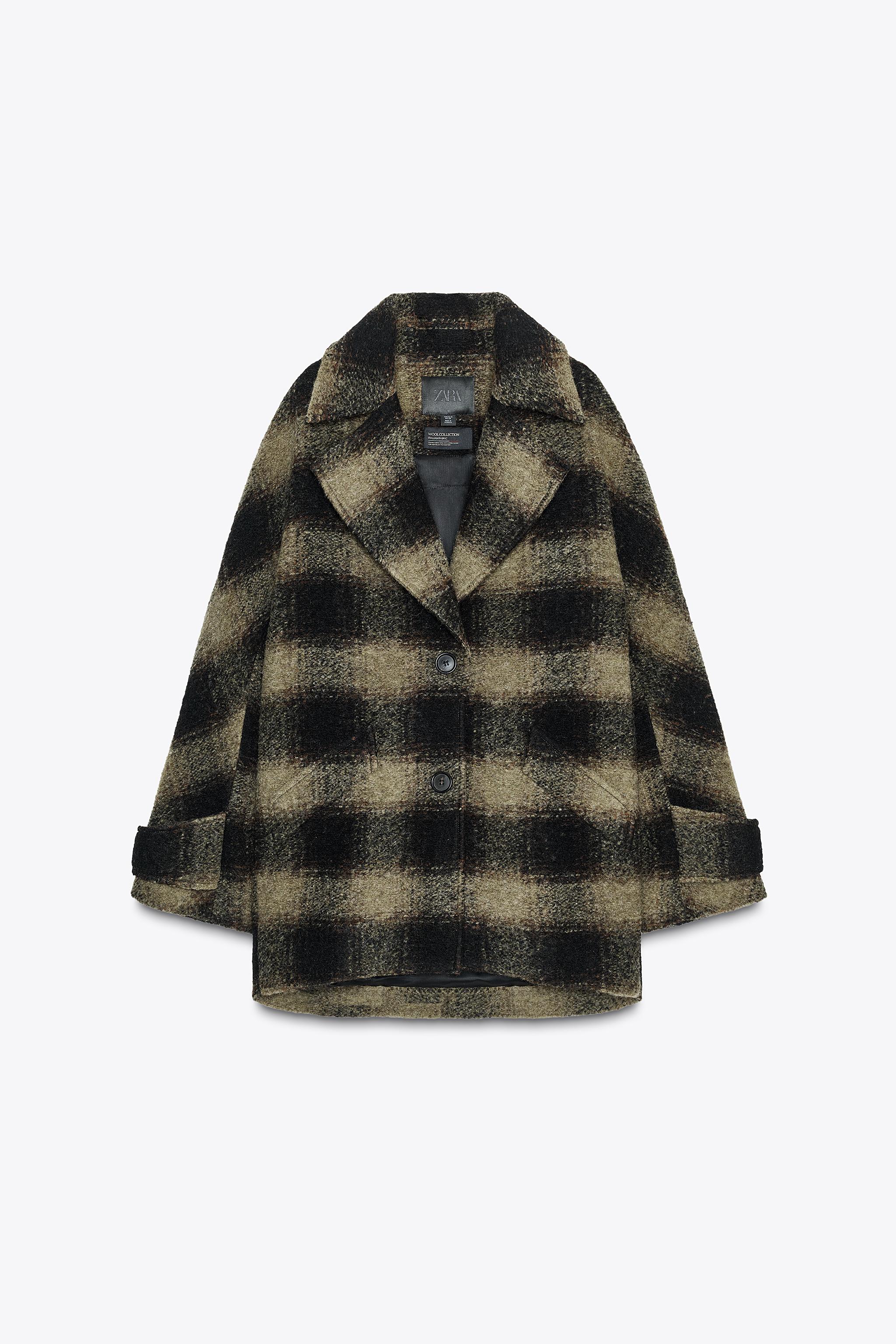 Check Wool Blend Coat Zw Collection Limited Edition