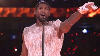 Usher performs in the Super Bowl LVIII Halftime Show.