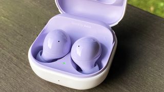 a closeup of the samsung galaxy buds 2 in their case