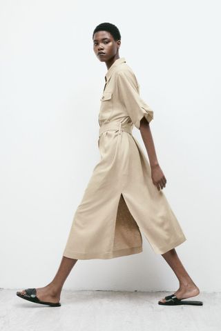 Linen-Blend Shirt Dress