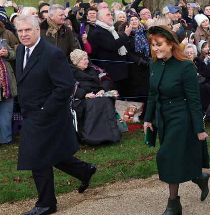Sarah Ferguson and Prince Andrew walking to church on Christmas Day 2023