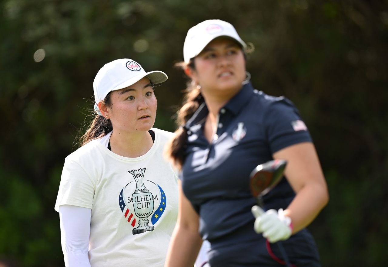 Allisen Corpuz and Lilia Vu during a practice round before the Solheim Cup at Finca Cortesin