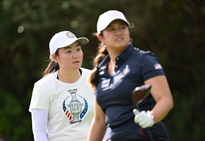 Allisen Corpuz and Lilia Vu during a practice round before the Solheim Cup at Finca Cortesin
