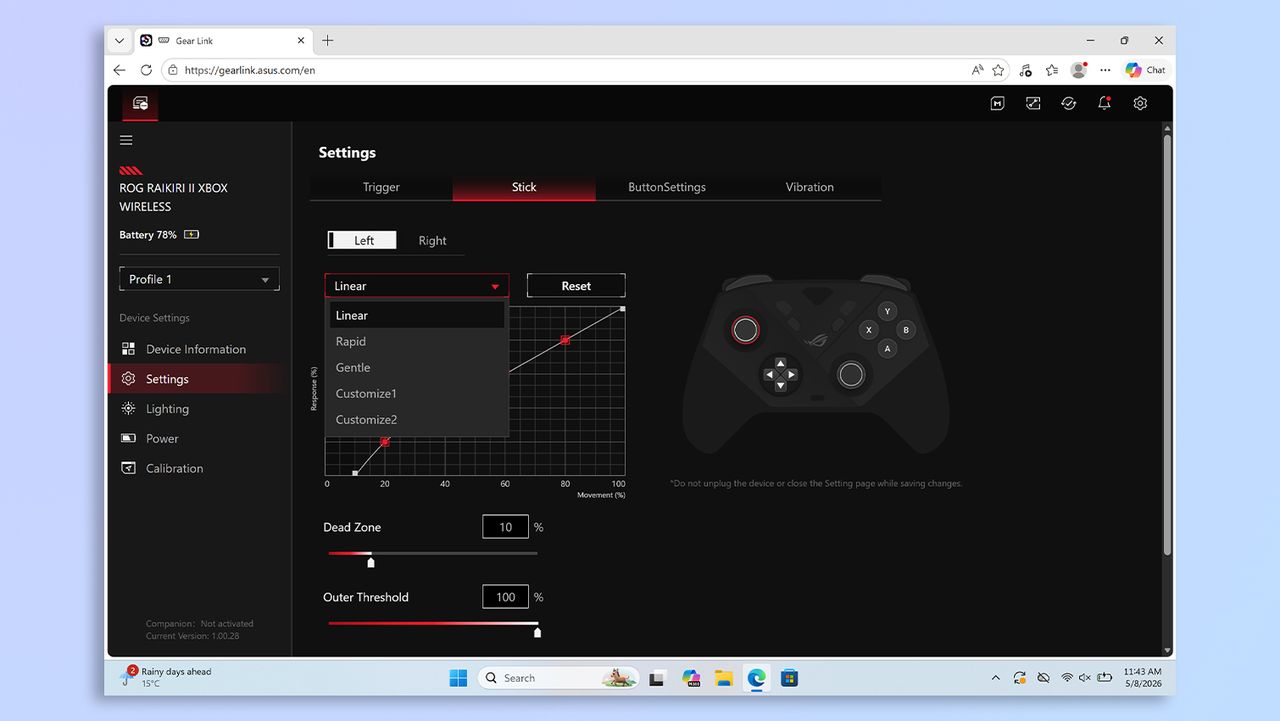 Asus Gear Link web-based app screenshot