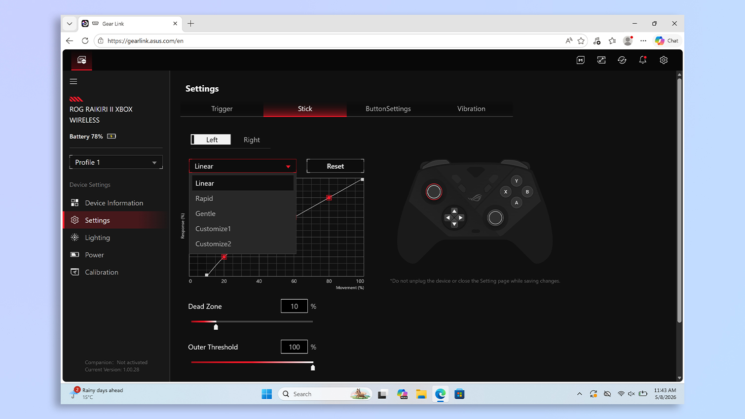 Asus Gear Link web-based app screenshot