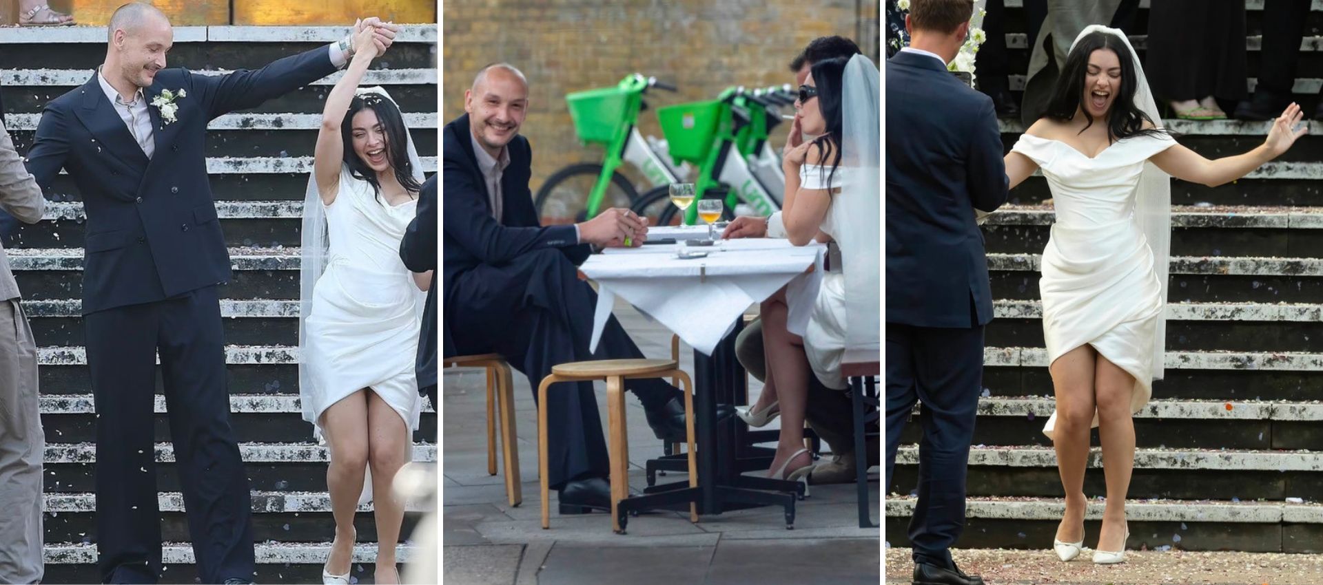 Charli XCX wearing wedding mini dress by Vivienne Westwood