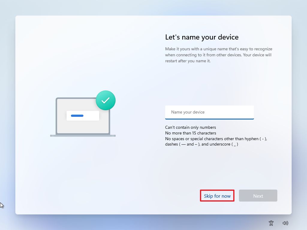Windows 11 OOBE skip PC name
