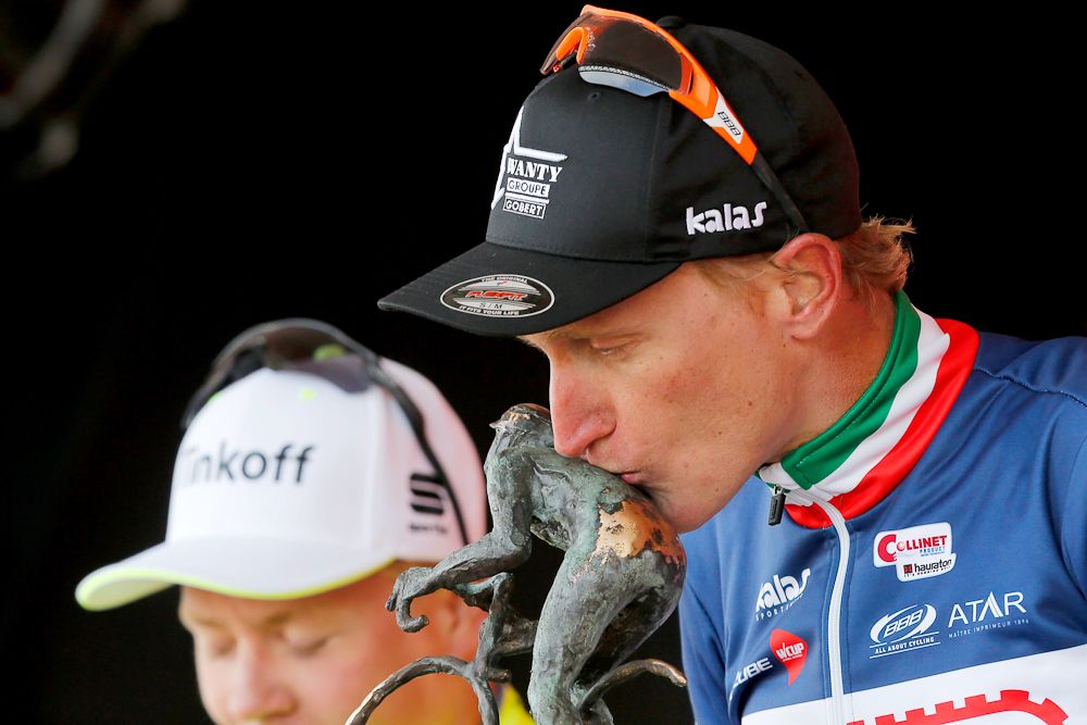 Enrico Gasparotto celebrates his 2016 Amstel win