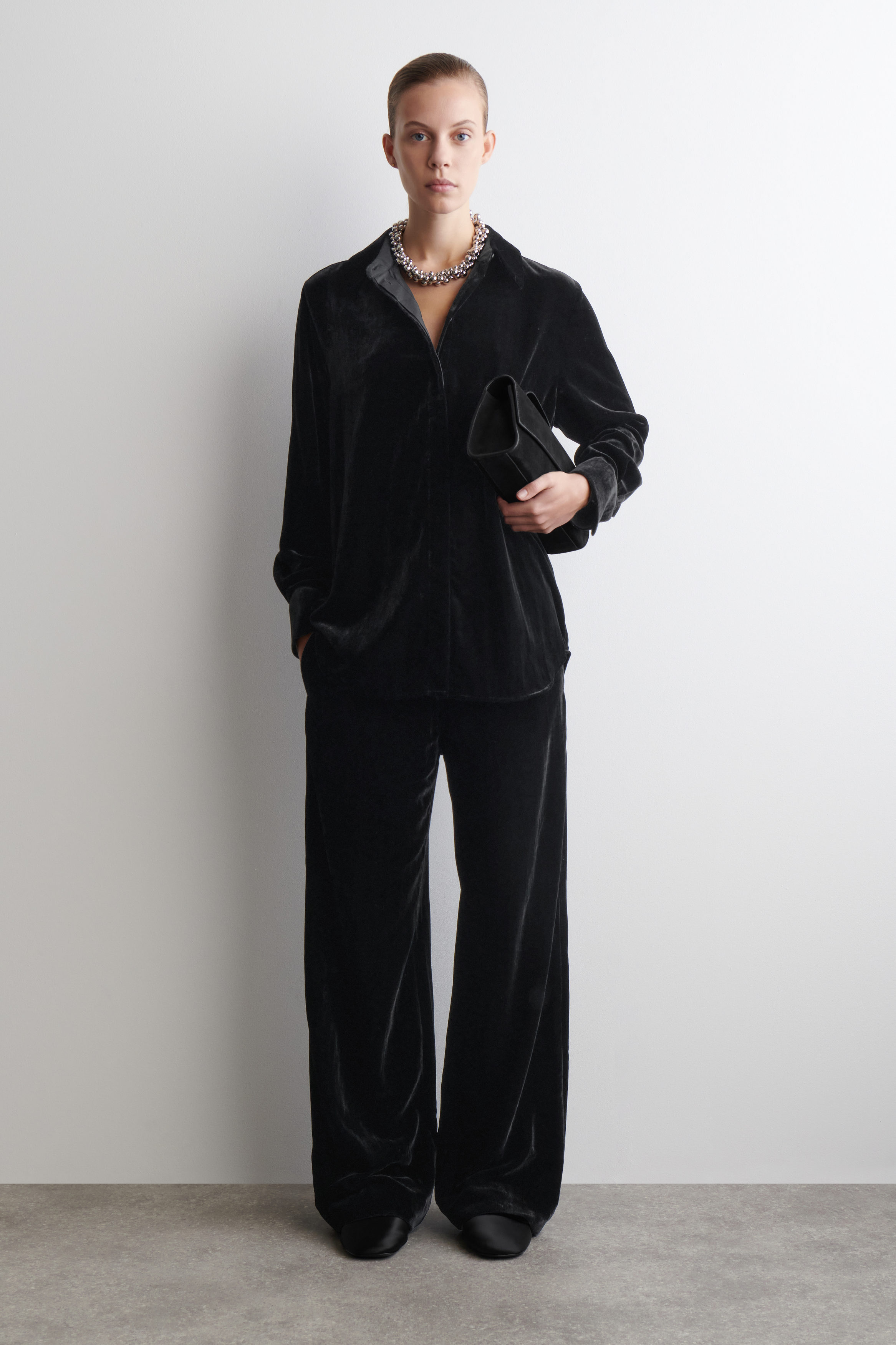 Velvet Elasticated Straight-Leg Trousers