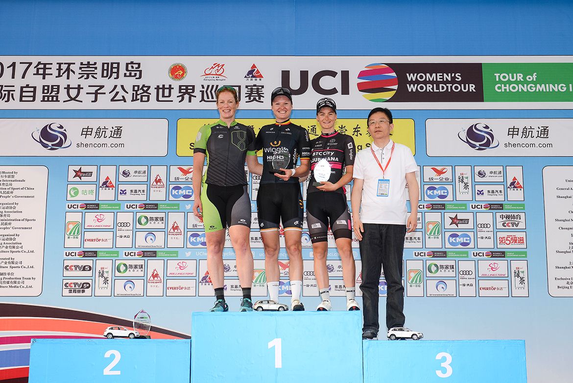 The stage 2 podium at the Tour of Chongming Island