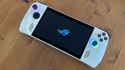 Asus ROG Ally handheld on a wooden table