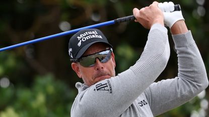 Henrik Stenson plays a shot during the first round of the 2022 Open at St Andrews